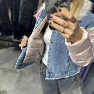 YAKASI KÜRKLÜ KOT CEKET MAVİ - Görsel 4