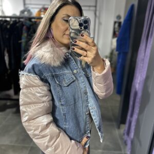 YAKASI KÜRKLÜ KOT CEKET MAVİ - Görsel 3