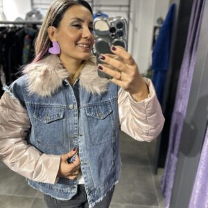 YAKASI KÜRKLÜ KOT CEKET MAVİ - Görsel 5