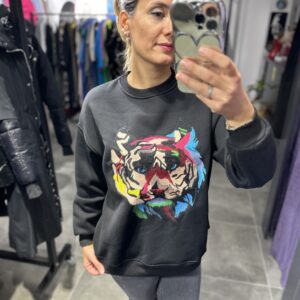 SİYAH KAPLAN İŞLEMELİ ŞARDONLU SWEAT - Görsel 4
