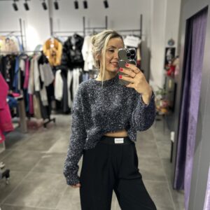 GRİ SİMLİ CROP KAZAK - Görsel 8