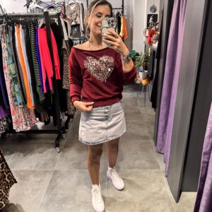 BORDO KALP LEOPAR OMZU DÜŞÜK SWEAT - Görsel 3