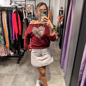 BORDO KALP LEOPAR OMZU DÜŞÜK SWEAT - Görsel 5