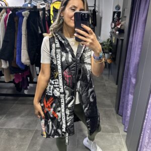 DESENLİ ASİMETRİK YELEK SİYAH