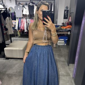 LASTİKLİ UZUN KOT ETEK