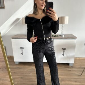 SİYAH KADİFE LEOPAR PANTOLON