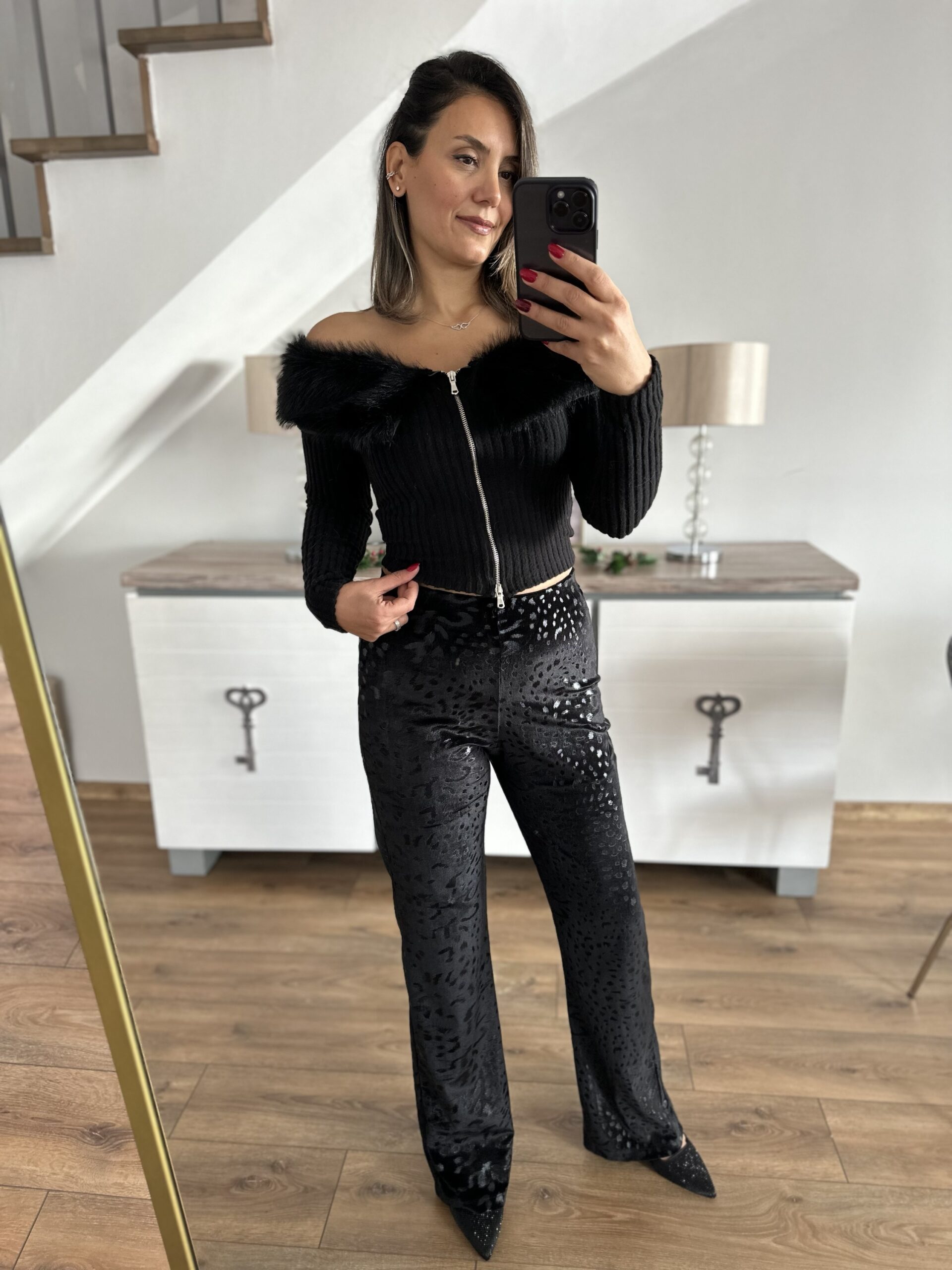SİYAH KADİFE LEOPAR PANTOLON