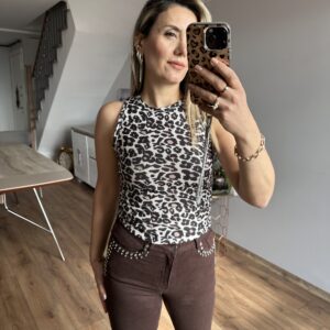 BÜZGÜLÜ KUMAŞ LEOPAR BLUZ - Görsel 3