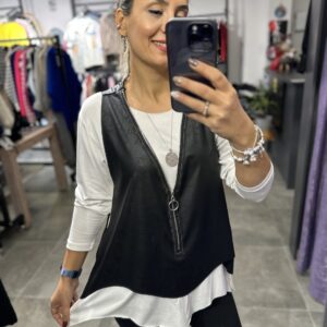 KREM ÖNDEN FERMUARLI BLUZ TAKIM