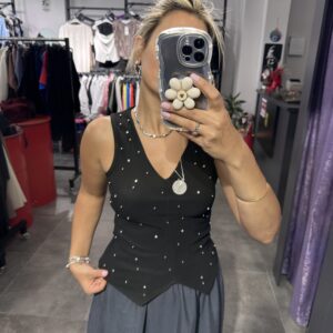 SİYAH TAŞLI YELEK BLUZ