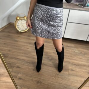 LEOPAR PULLU GRİ ETEK