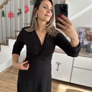 SİYAH BÜKLÜMLÜ UZUN ELBİSE - Görsel 6