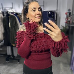 BORDO PÜSKÜLLÜ KAZAK