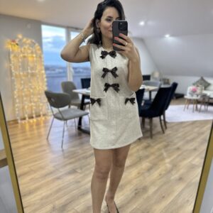 KAHVE KURDELELİ TRİKO ELBİSE