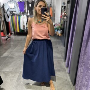 LACİVERT KETEN ETEK - Görsel 5