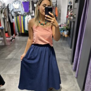 LACİVERT KETEN ETEK - Görsel 4