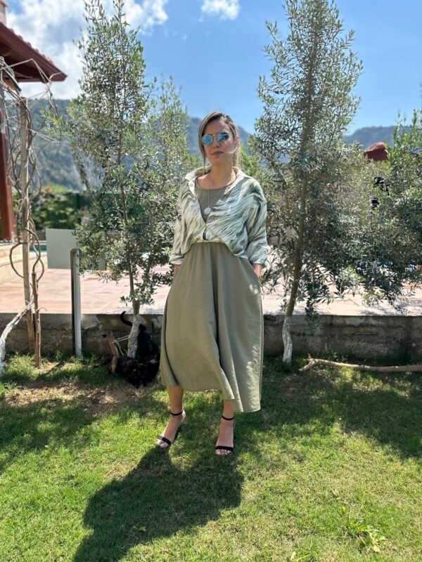 YEŞİL ZEBRA GÖMLEK ELBİSE