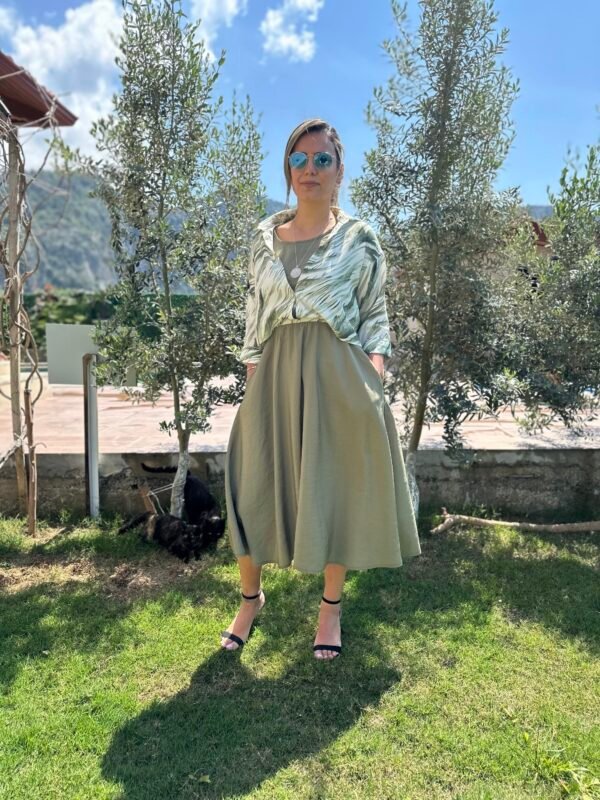 YEŞİL ZEBRA GÖMLEK ELBİSE - Görsel 8