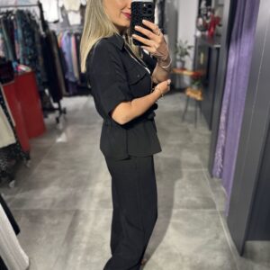 SİYAH BEL BÜZGÜLÜ CEKET PNT TAKIM - Görsel 4