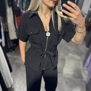 SİYAH BEL BÜZGÜLÜ CEKET PNT TAKIM - Görsel 5