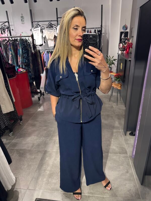 LACİVERT BEL BÜZGÜLÜ CEKET PNT TAKIM