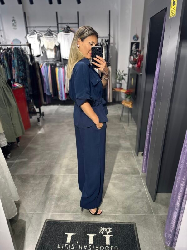 LACİVERT BEL BÜZGÜLÜ CEKET PNT TAKIM - Görsel 5