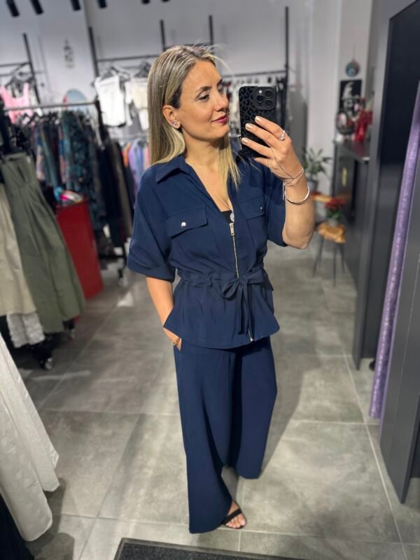 LACİVERT BEL BÜZGÜLÜ CEKET PNT TAKIM - Görsel 4