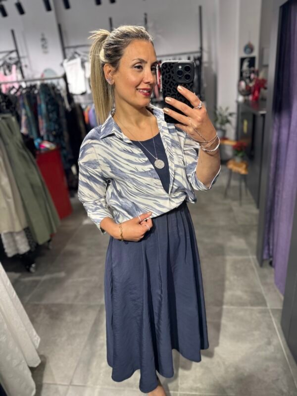 LACİVERT ZEBRA GÖMLEK ELBİSE - Görsel 9
