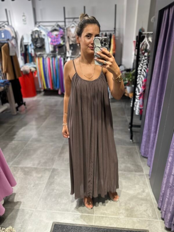 KAHVE ASKILI PÜSKÜLLÜ ELBİSE - Görsel 3