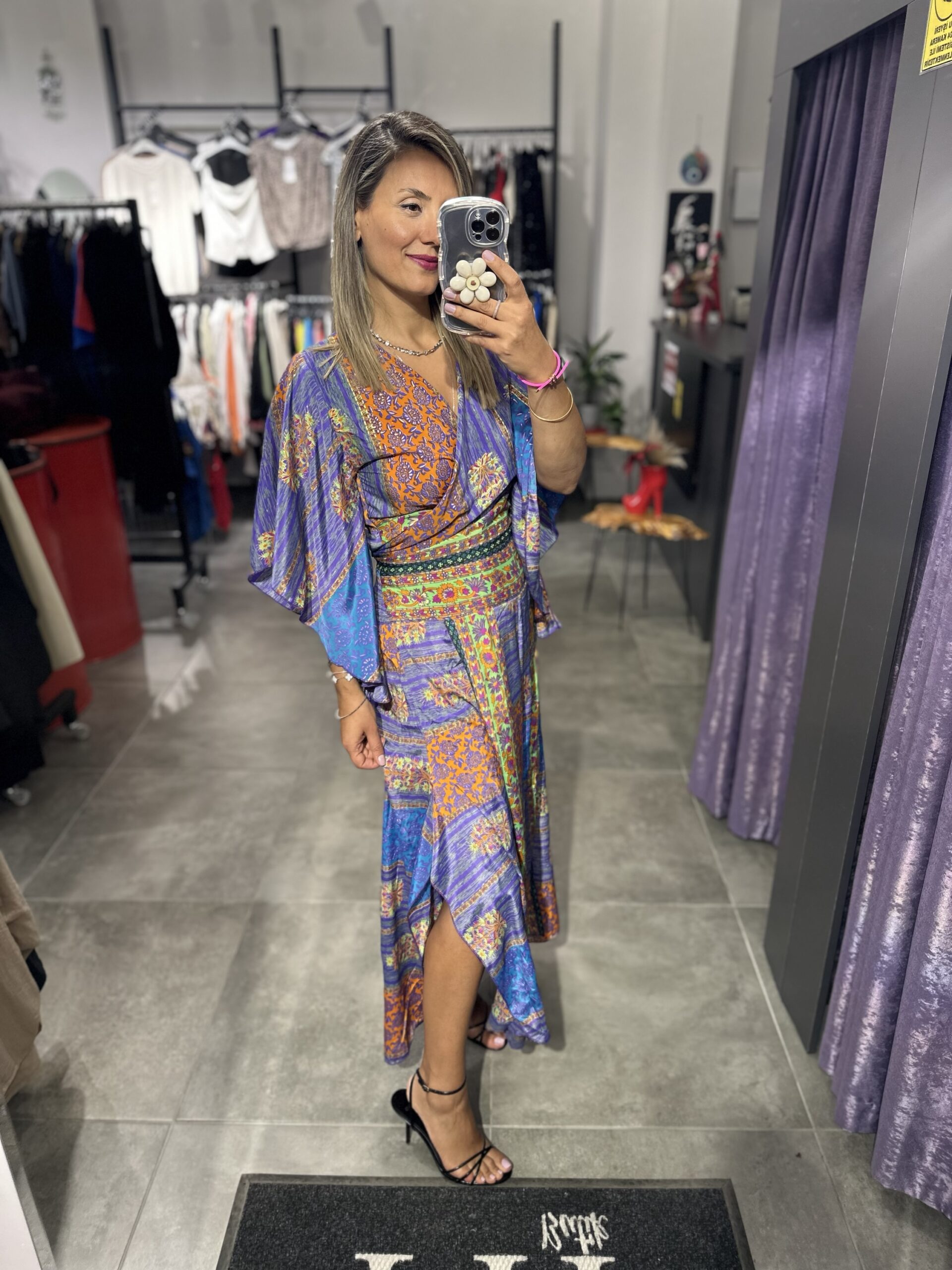 İPEK YEŞİL MAVİ TURUNCU PANTOLON BLUZ TAKIM