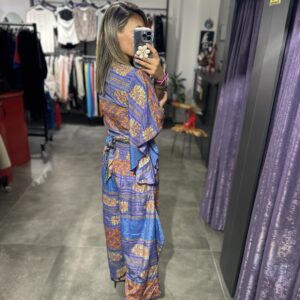 İPEK YEŞİL MAVİ TURUNCU PANTOLON BLUZ TAKIM - Görsel 4