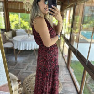 KIRMIZI SİYAH ETEĞİ FIRFIRLI ASKILI ELBİSE