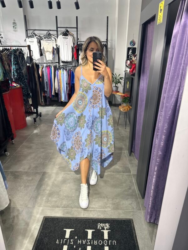 LİLA EBRU DESENLİ ASKILI ELBİSE ASİMETRİK - Görsel 4