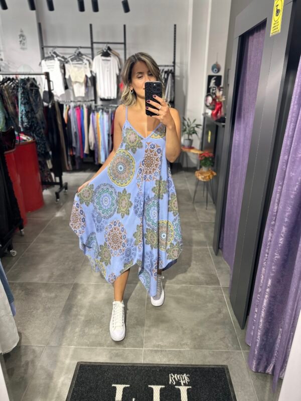 LİLA EBRU DESENLİ ASKILI ELBİSE ASİMETRİK - Görsel 2