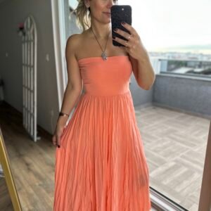 TURUNCU VİSKON BELİ LASTİKLİ ETEK
