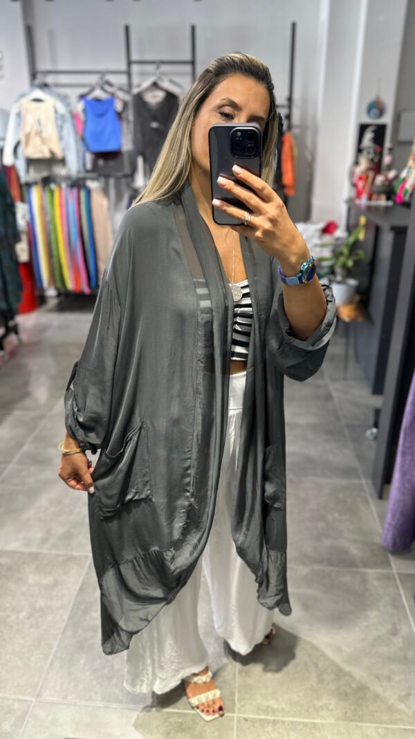 ANTRASİT İPEK TÜLLÜ KAFTAN - Görsel 5