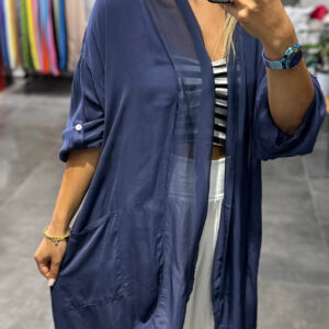 LACİVERT İPEK TÜLLÜ KAFTAN - Görsel 4