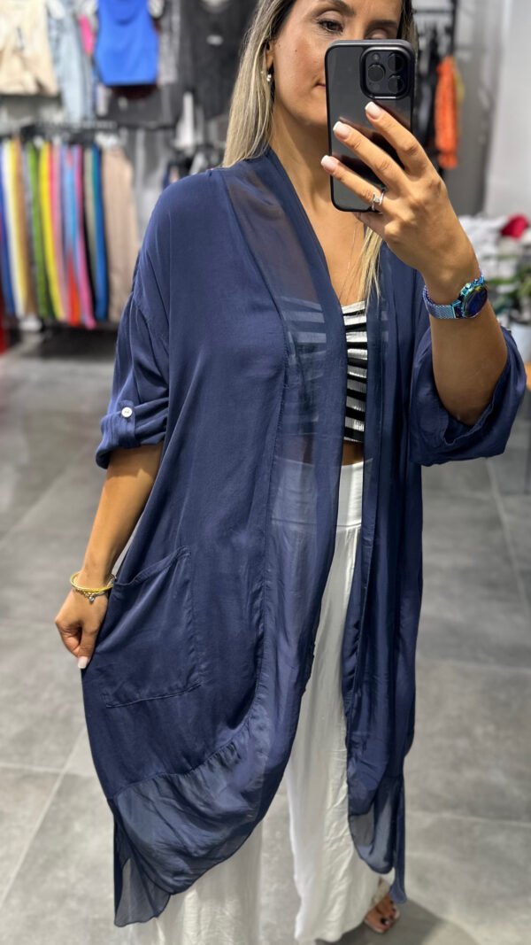 LACİVERT İPEK TÜLLÜ KAFTAN - Görsel 4