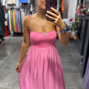 PEMBE İPEK TÜLLÜ ETEK ELBİSE