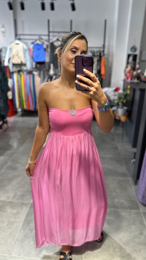 PEMBE İPEK TÜLLÜ ETEK ELBİSE
