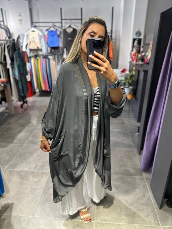 ANTRASİT İPEK TÜLLÜ KAFTAN - Görsel 4