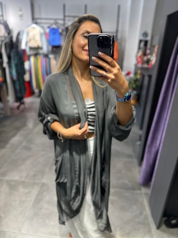 ANTRASİT İPEK TÜLLÜ KAFTAN - Görsel 3