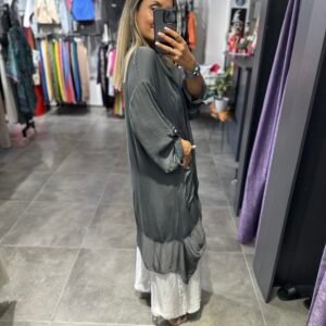 ANTRASİT İPEK TÜLLÜ KAFTAN