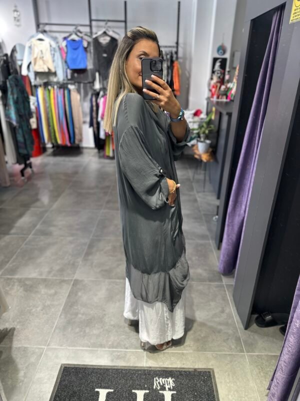 ANTRASİT İPEK TÜLLÜ KAFTAN