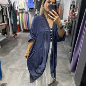 LACİVERT İPEK TÜLLÜ KAFTAN - Görsel 3
