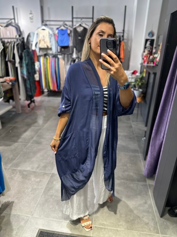 LACİVERT İPEK TÜLLÜ KAFTAN - Görsel 3