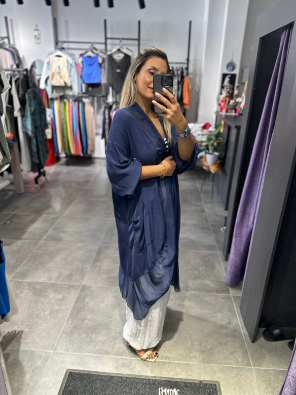 LACİVERT İPEK TÜLLÜ KAFTAN - Görsel 2