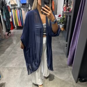 LACİVERT İPEK TÜLLÜ KAFTAN