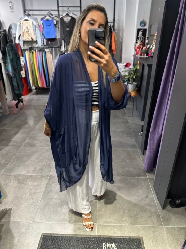LACİVERT İPEK TÜLLÜ KAFTAN