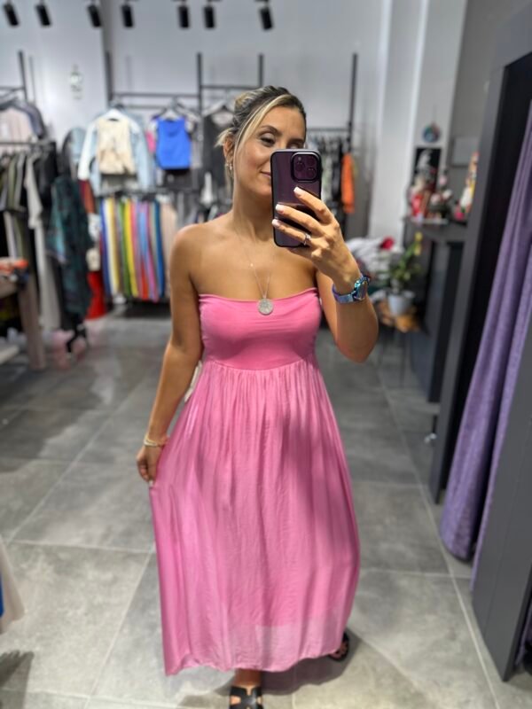 PEMBE İPEK TÜLLÜ ETEK ELBİSE - Görsel 2